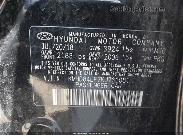 KMHD84LF7KU731081 2019 HYUNDAI ELANTRA Black Widok komory silnika