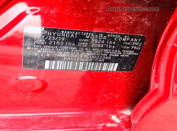 KMHD84LF7LU022345 2020 HYUNDAI ELANTRA Red VIN sticker view