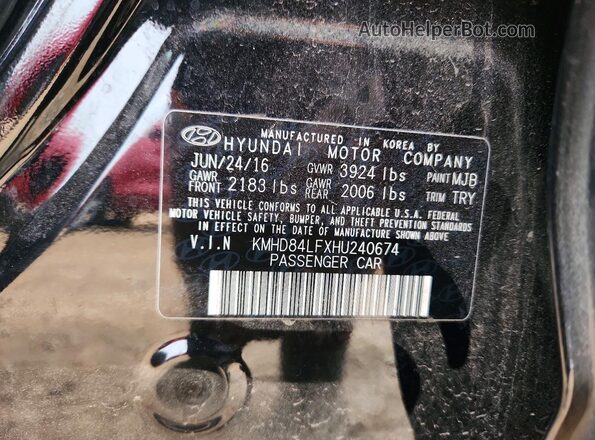 KMHD84LFXHU240674 2017 HYUNDAI ELANTRA Black 
