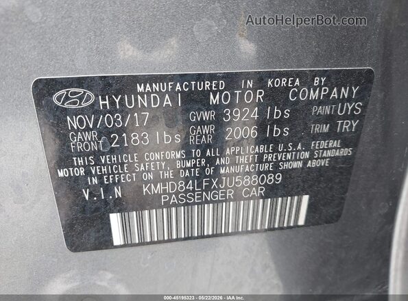 KMHD84LFXJU588089 2018 HYUNDAI ELANTRA Gray Engine compartment view