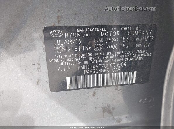 KMHDH4AE7GU603909 2016 HYUNDAI ELANTRA Gray Engine compartment view