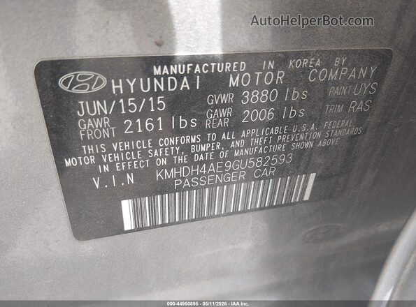 KMHDH4AE9GU582593 2016 HYUNDAI ELANTRA Light Blue Вид подкапотного пространства