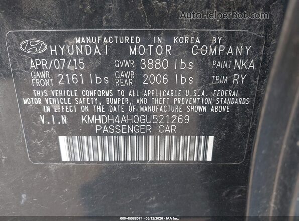 KMHDH4AH0GU521269 2016 HYUNDAI ELANTRA Black Вид підкапотного простору