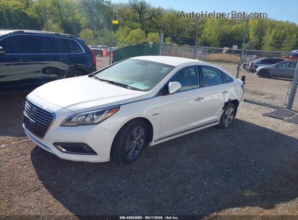 KMHE14L25HA074457 2017 HYUNDAI SONATA PLUG-IN HYBRID White წინა მარცხენა ხედი სამი მეოთხედიდან
