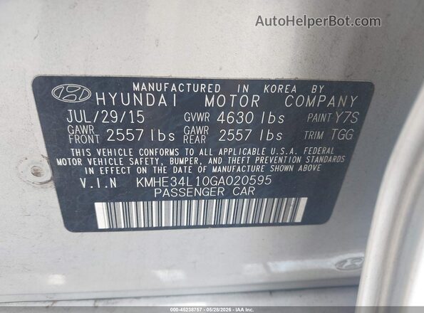 KMHE34L10GA020595 2016 HYUNDAI SONATA HYBRID Silver Widok komory silnika