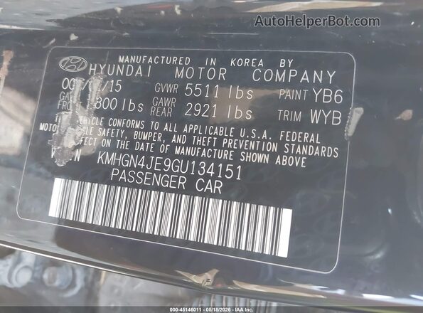 KMHGN4JE9GU134151 2016 HYUNDAI GENESIS Black 