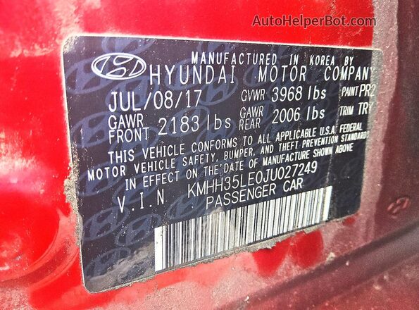 KMHH35LE0JU027249 2018 HYUNDAI ELANTRA Red 