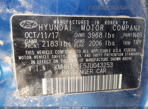 KMHH35LE5JU043253 2018 HYUNDAI ELANTRA GT Синий Вид подкапотного пространства