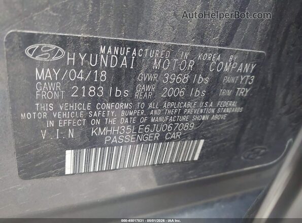 KMHH35LE6JU067089 2018 HYUNDAI ELANTRA GT Gray ძრავის განყოფილების ხედი