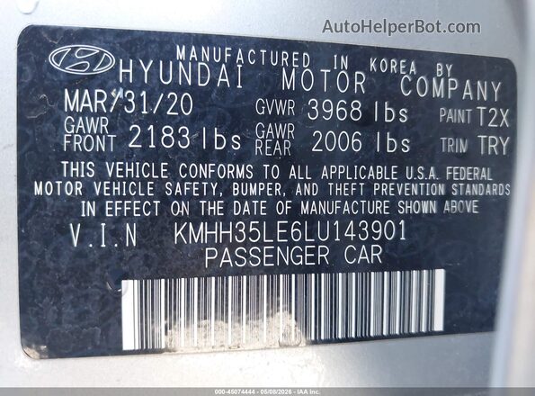 KMHH35LE6LU143901 2020 HYUNDAI ELANTRA GT Серебряный Вид подкапотного пространства