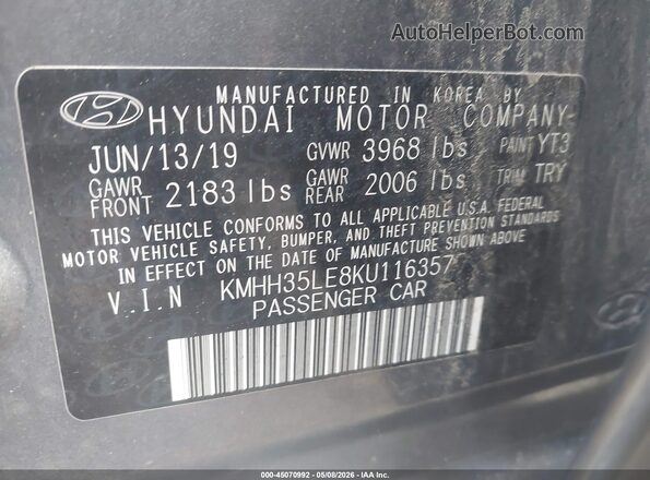 KMHH35LE8KU116357 2019 HYUNDAI ELANTRA GT Серый Вид подкапотного пространства