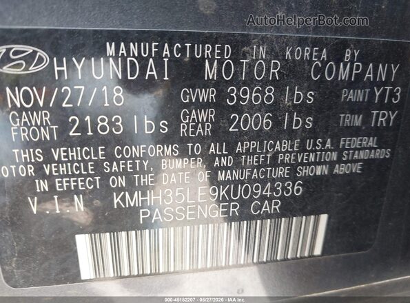 KMHH35LE9KU094336 2019 HYUNDAI ELANTRA GT Gray Вид підкапотного простору