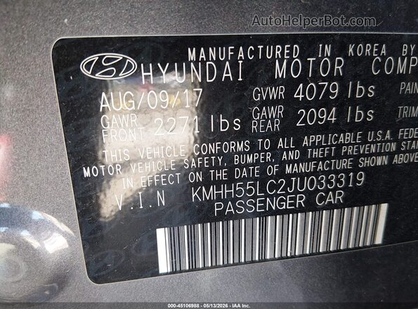 KMHH55LC2JU033319 2018 HYUNDAI ELANTRA GT Gray Vista del compartimento del motor