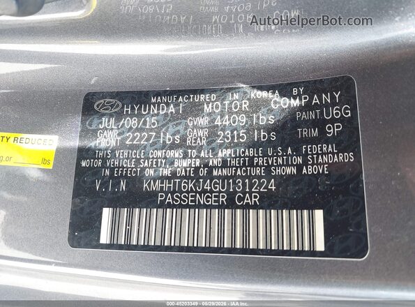 KMHHT6KJ4GU131224 2016 HYUNDAI GENESIS Gray 