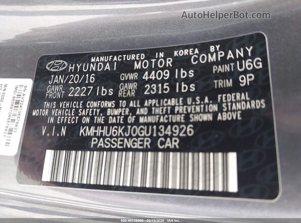 KMHHU6KJ0GU134926 2016 HYUNDAI GENESIS Gray Engine compartment view