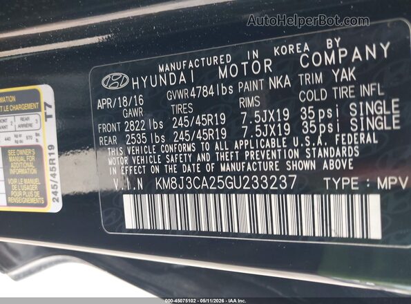 KM8J3CA25GU233237 2016 HYUNDAI TUCSON Black 