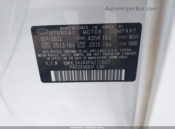 KMHL14JAXPA272807 2023 HYUNDAI SONATA White 