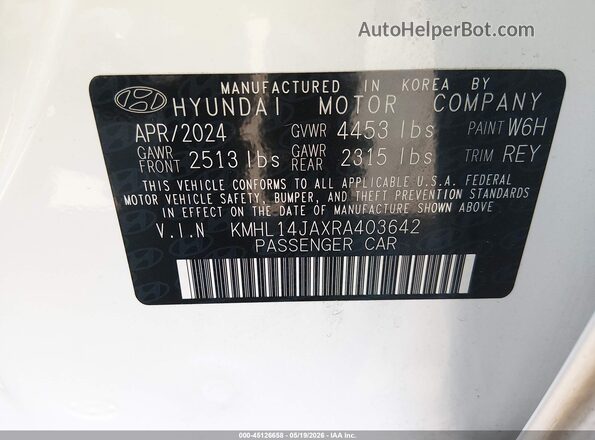 KMHL14JAXRA403642 2024 HYUNDAI SONATA White Vista del compartimento del motor