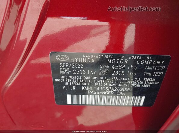 KMHL14JC6PA269095 2023 HYUNDAI SONATA Red 