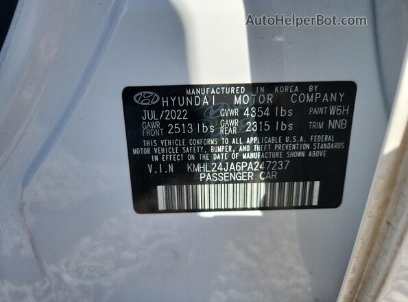 KMHL24JA6PA247237 2023 HYUNDAI SONATA White 