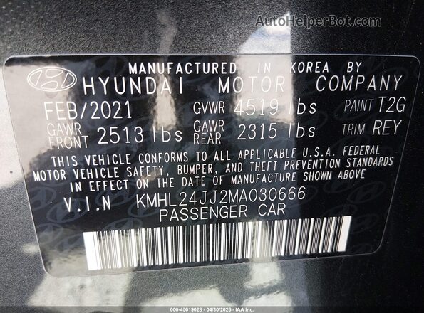KMHL24JJ2MA030666 2021 HYUNDAI SONATA Gray Widok komory silnika