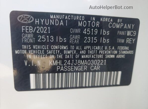KMHL24JJ8MA030221 2021 HYUNDAI SONATA White 