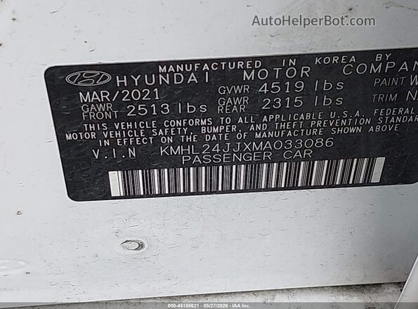 KMHL24JJXMA033086 2021 HYUNDAI SONATA White Widok komory silnika