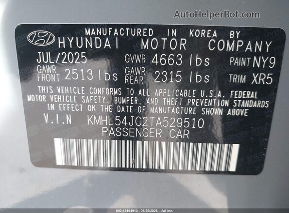 KMHL54JC2TA529510 2026 HYUNDAI SONATA Gray Vista del compartimento del motor