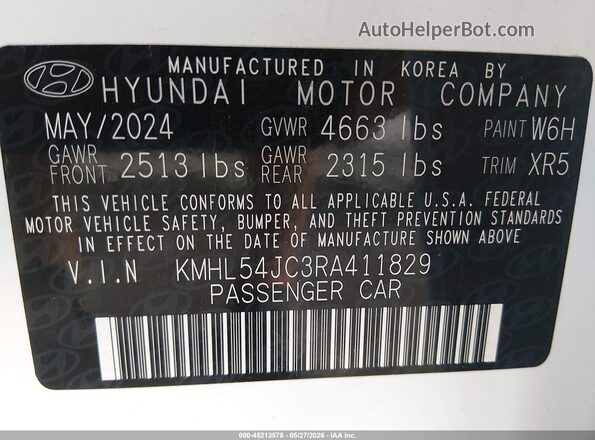 KMHL54JC3RA411829 2024 HYUNDAI SONATA White ძრავის განყოფილების ხედი