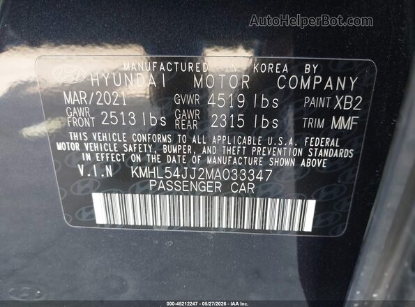 KMHL54JJ2MA033347 2021 HYUNDAI SONATA Gray 