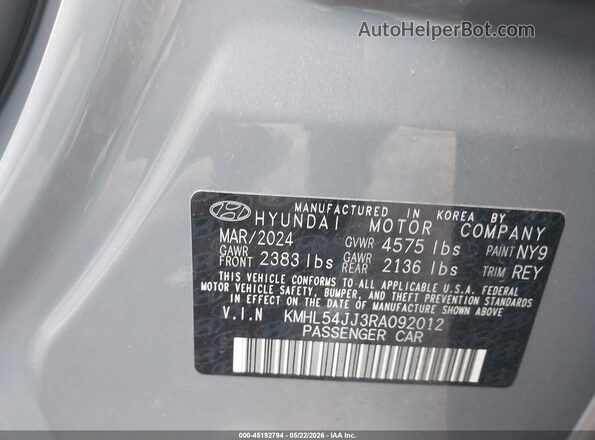 KMHL54JJ3RA092012 2024 HYUNDAI SONATA HYBRID Gray Widok komory silnika