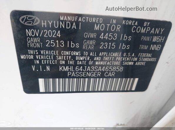 KMHL64JA3SA465858 2025 HYUNDAI SONATA White Vista del compartimento del motor