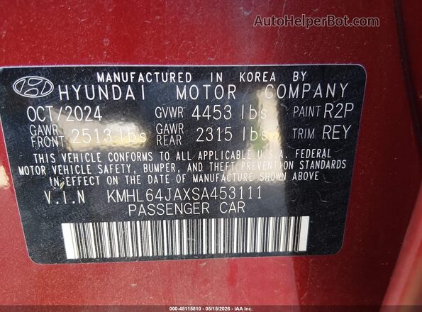 KMHL64JAXSA453111 2025 HYUNDAI SONATA Red Вид підкапотного простору
