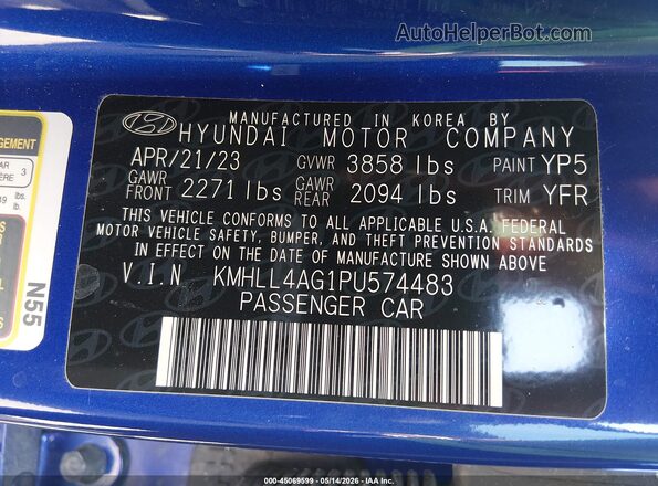 KMHLL4AG1PU574483 2023 HYUNDAI ELANTRA Blue 