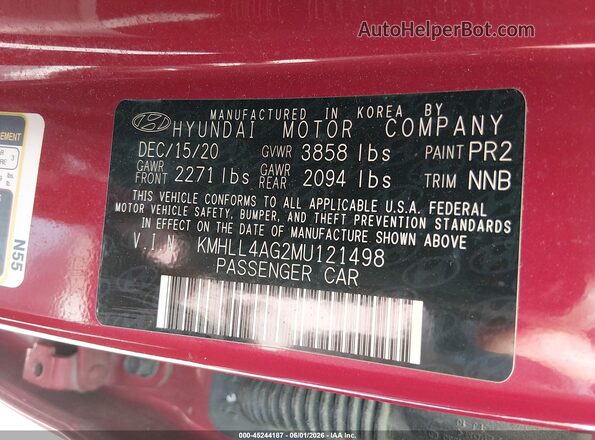 KMHLL4AG2MU121498 2021 HYUNDAI ELANTRA Red 
