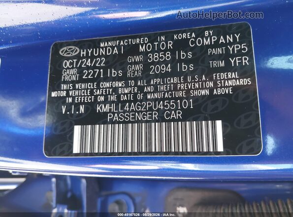 KMHLL4AG2PU455101 2023 HYUNDAI ELANTRA Blue Вид підкапотного простору