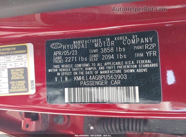 KMHLL4AG8PU563903 2023 HYUNDAI ELANTRA Red Շարժիչի բաժամունքի տեսք