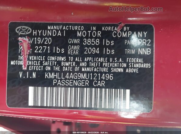 KMHLL4AG9MU121496 2021 HYUNDAI ELANTRA Темно-бордовый 