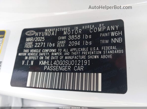 KMHLL4DG0SU012191 2025 HYUNDAI ELANTRA White Vista del compartimento del motor