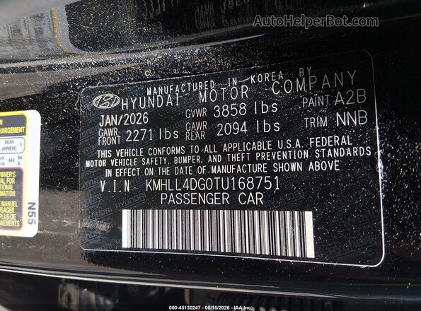 KMHLL4DG0TU168751 2026 HYUNDAI ELANTRA Black Vista del compartimento del motor