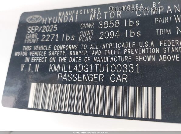 KMHLL4DG1TU100331 2026 HYUNDAI ELANTRA White Engine compartment view