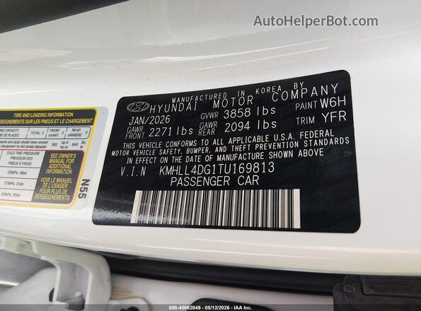 KMHLL4DG1TU169813 2026 HYUNDAI ELANTRA White Engine compartment view