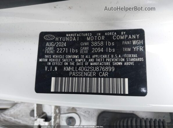 KMHLL4DG2SU876899 2025 HYUNDAI ELANTRA White Շարժիչի բաժամունքի տեսք