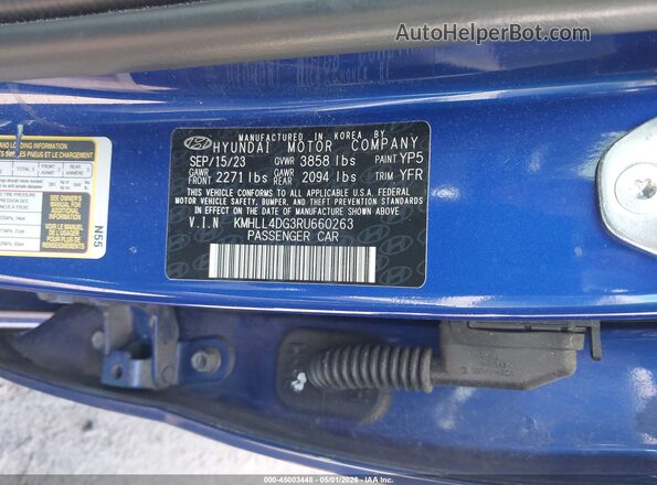 KMHLL4DG3RU660263 2024 HYUNDAI ELANTRA Blue ძრავის განყოფილების ხედი