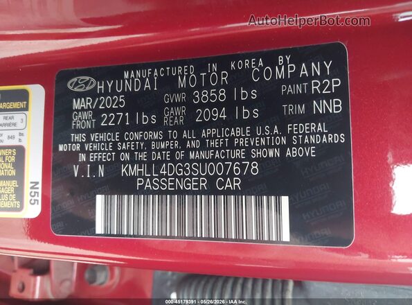 KMHLL4DG3SU007678 2025 HYUNDAI ELANTRA Red Engine compartment view