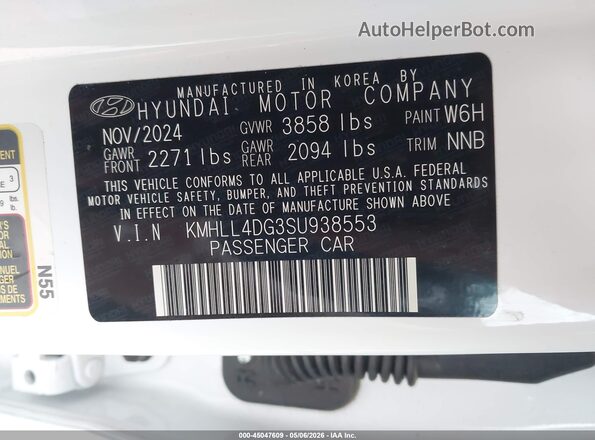 KMHLL4DG3SU938553 2025 HYUNDAI ELANTRA White Вид підкапотного простору