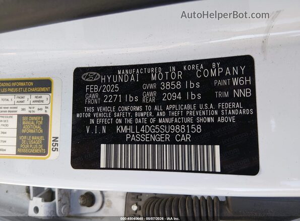 KMHLL4DG5SU988158 2025 HYUNDAI ELANTRA White 