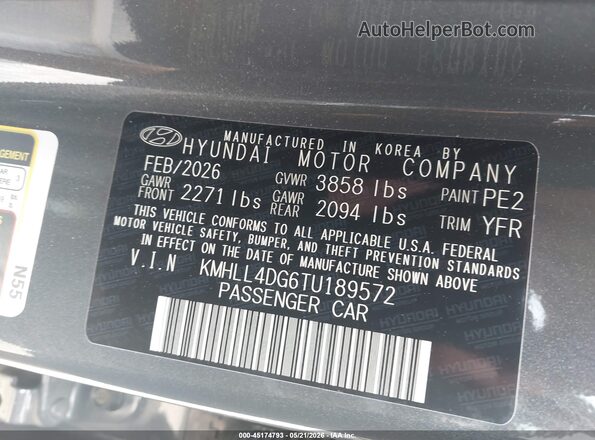 KMHLL4DG6TU189572 2026 HYUNDAI ELANTRA Gray Vista del compartimento del motor