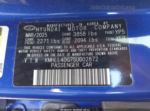 KMHLL4DG7SU002872 2025 HYUNDAI ELANTRA Blue Widok komory silnika