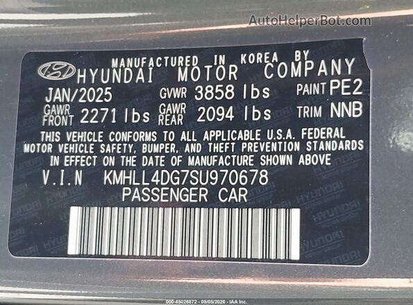 KMHLL4DG7SU970678 2025 HYUNDAI ELANTRA Gray Vista del compartimento del motor